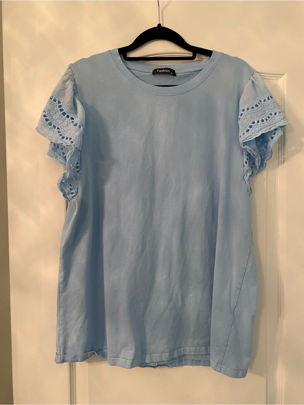 Amazon Light Blue Lace Flutter Sleeve Top - Women's Tee